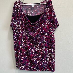 Women’s Purple,black,white& Pink Printed Cowl Neck Top,3x,office,work,church